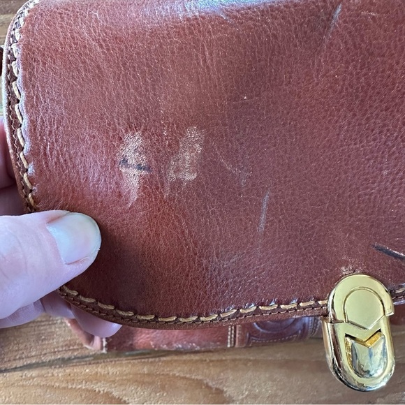 Vintage Marino Orlandi Purse Crossbody Bag Cognac Red Brown Leather Gold - Picture 5 of 15